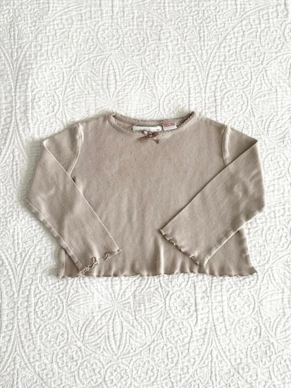 Girls Taupe Long-Sleeve Ruffle Hem Top